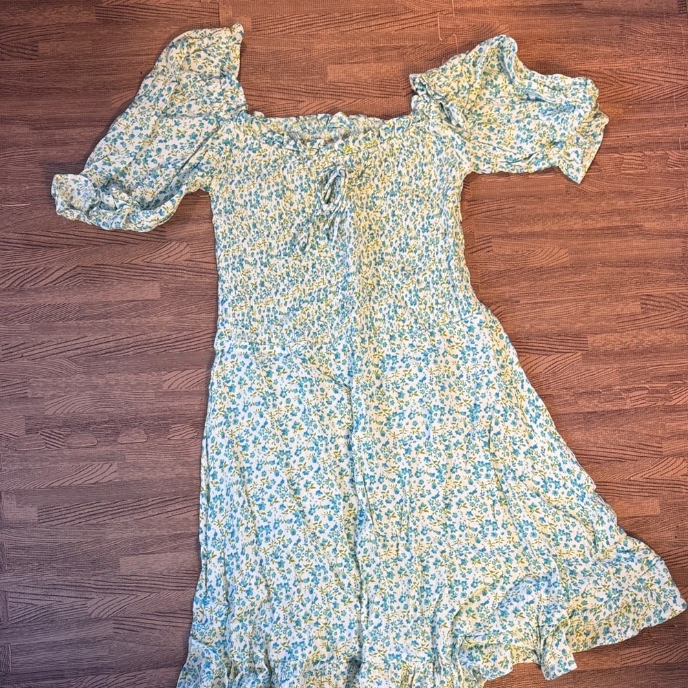 FAITHFUL THE BRAND GREEN AND BLUE FLORAL DRESS SIZE US 8/LARGE